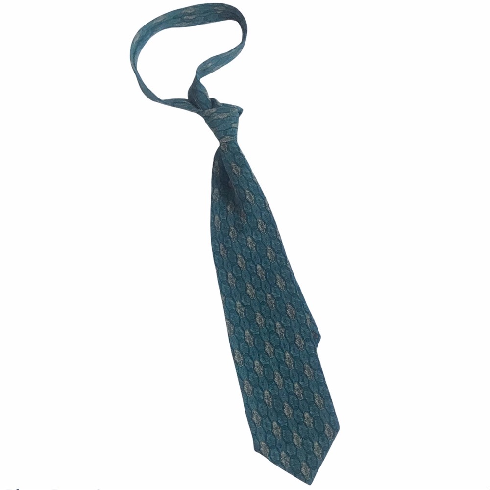Valentino Silk Necktie Tie Blue Green Tan Abstract